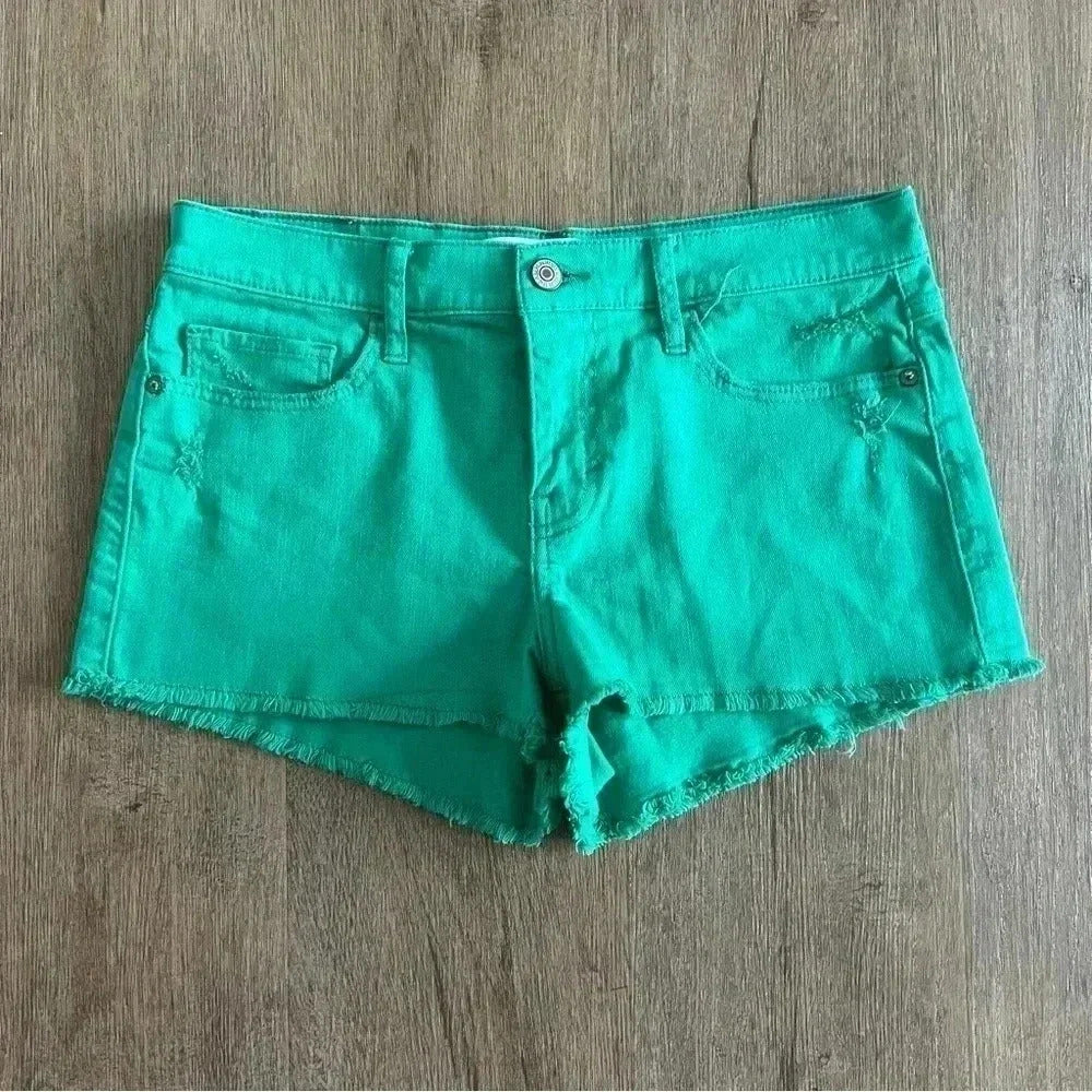 Abercrombie & Fitch Mid-Rise Denim Jean Shorts - Bright Green - Size 27