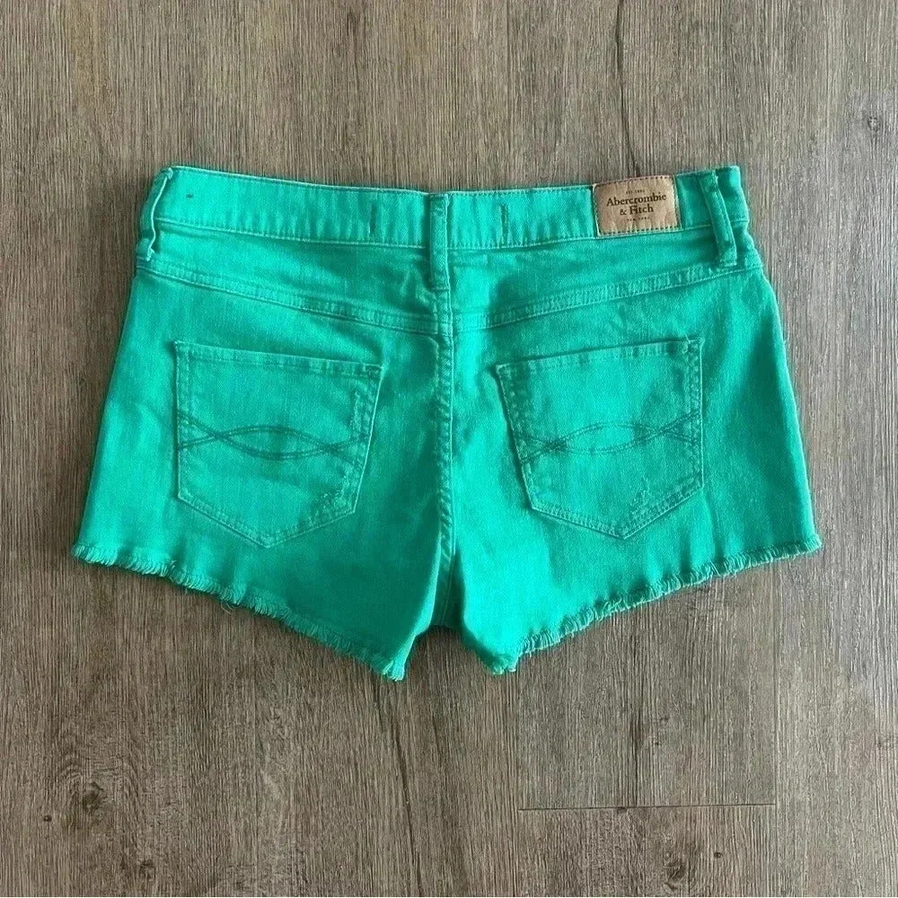 Abercrombie & Fitch Mid-Rise Denim Jean Shorts - Bright Green - Size 27