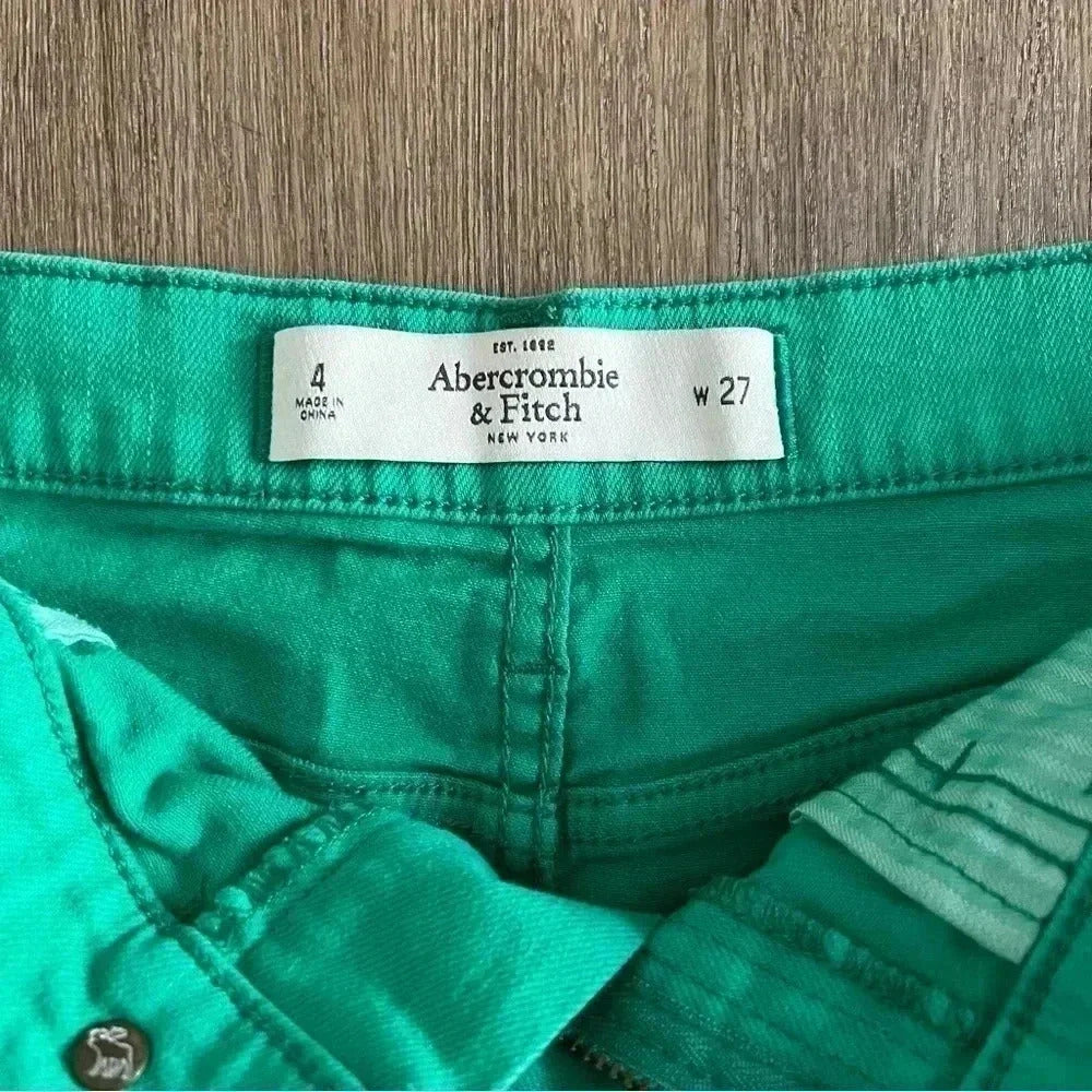 Abercrombie & Fitch Mid-Rise Denim Jean Shorts - Bright Green - Size 27