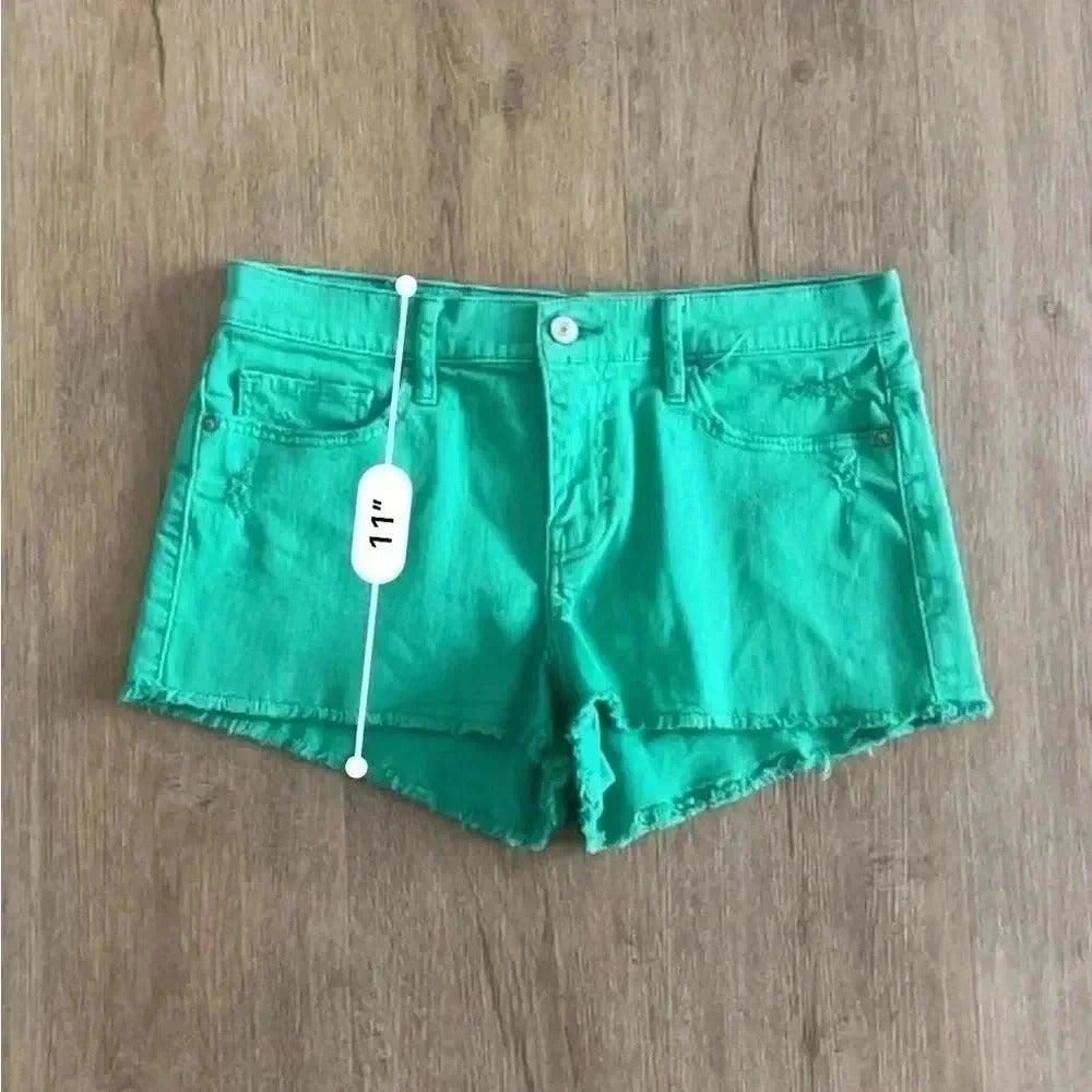 Abercrombie & Fitch Mid-Rise Denim Jean Shorts - Bright Green - Size 27
