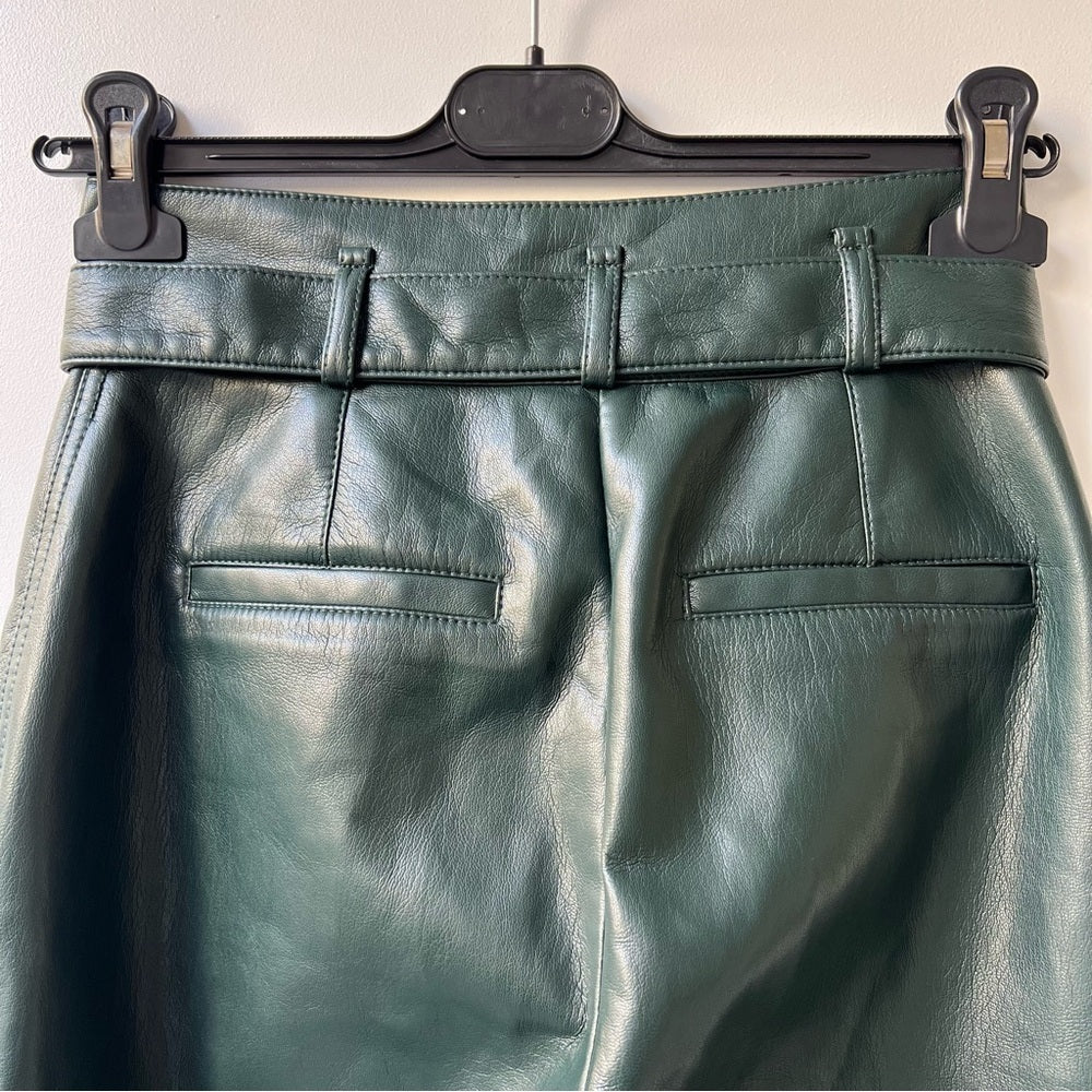 Aritzia Babaton Belted Tie-front Vegan Leather Pants - Dark Green - Size 0