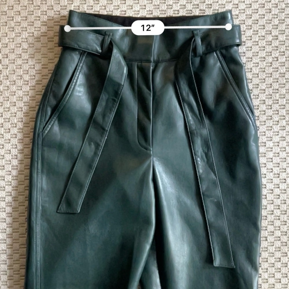 Aritzia Babaton Belted Tie-front Vegan Leather Pants - Dark Green - Size 0