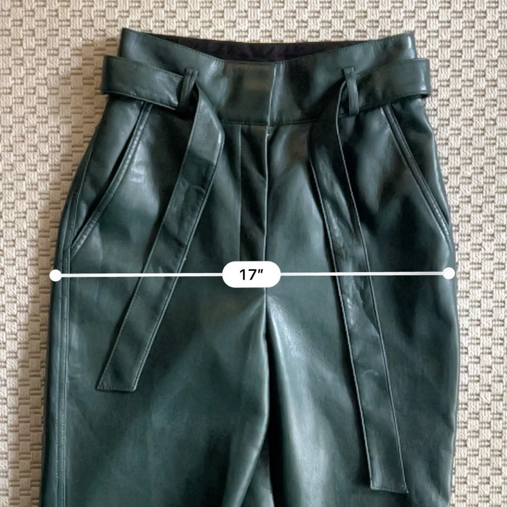 Aritzia Babaton Belted Tie-front Vegan Leather Pants - Dark Green - Size 0