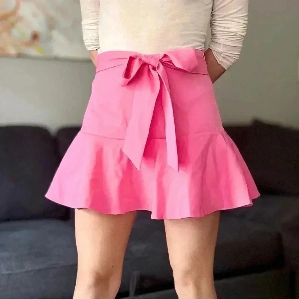 Zara Bow Trim Flare Skort - Barbie Pink - Size S