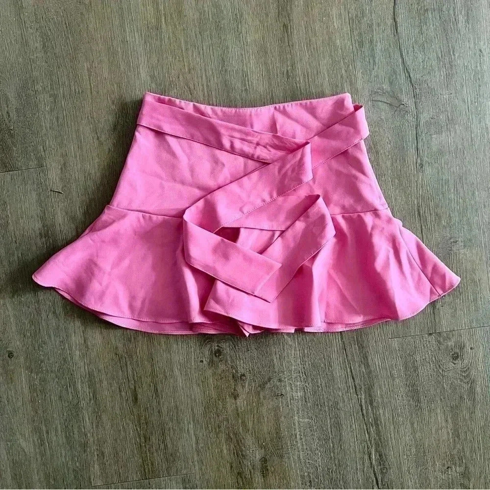 Zara Bow Trim Flare Skort - Barbie Pink - Size S