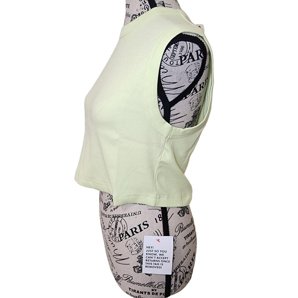 Topshop Rib Stretch Cotton Crop Tank Light Green Size L