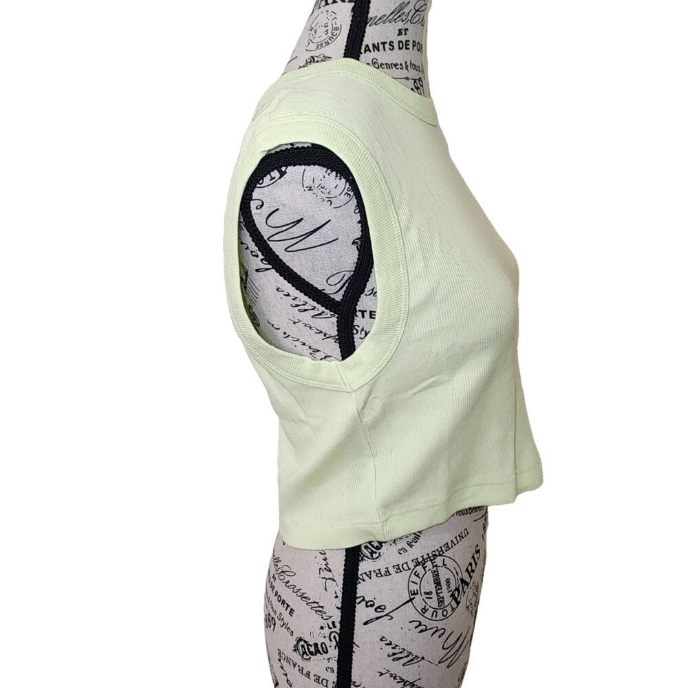 Topshop Rib Stretch Cotton Crop Tank Light Green Size L