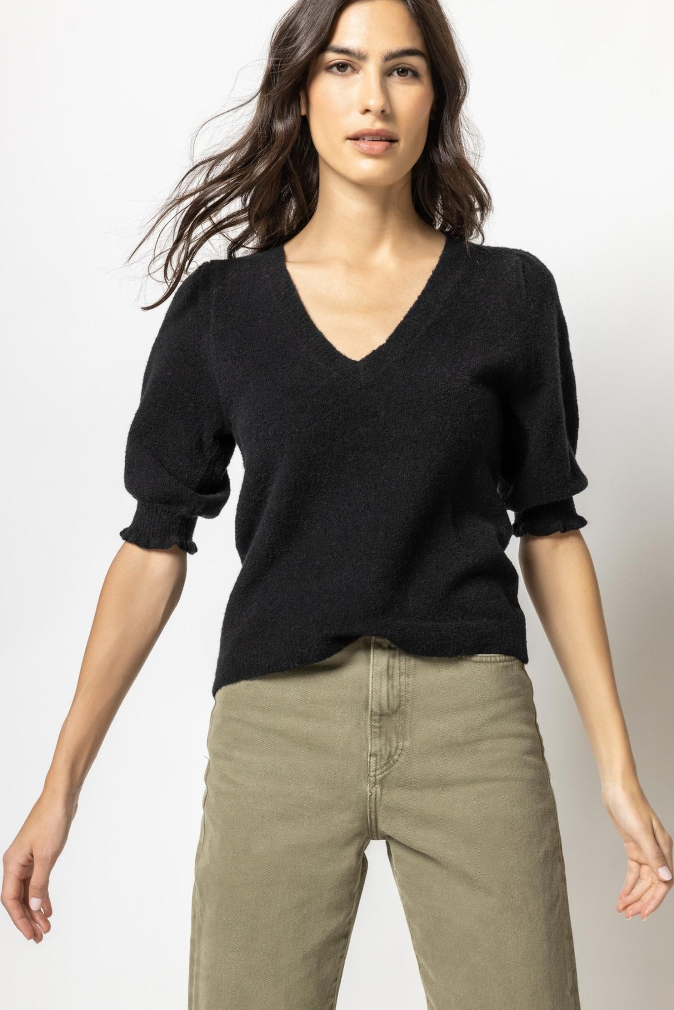 Lilla P Elbow Sleeve V-Neck size Large