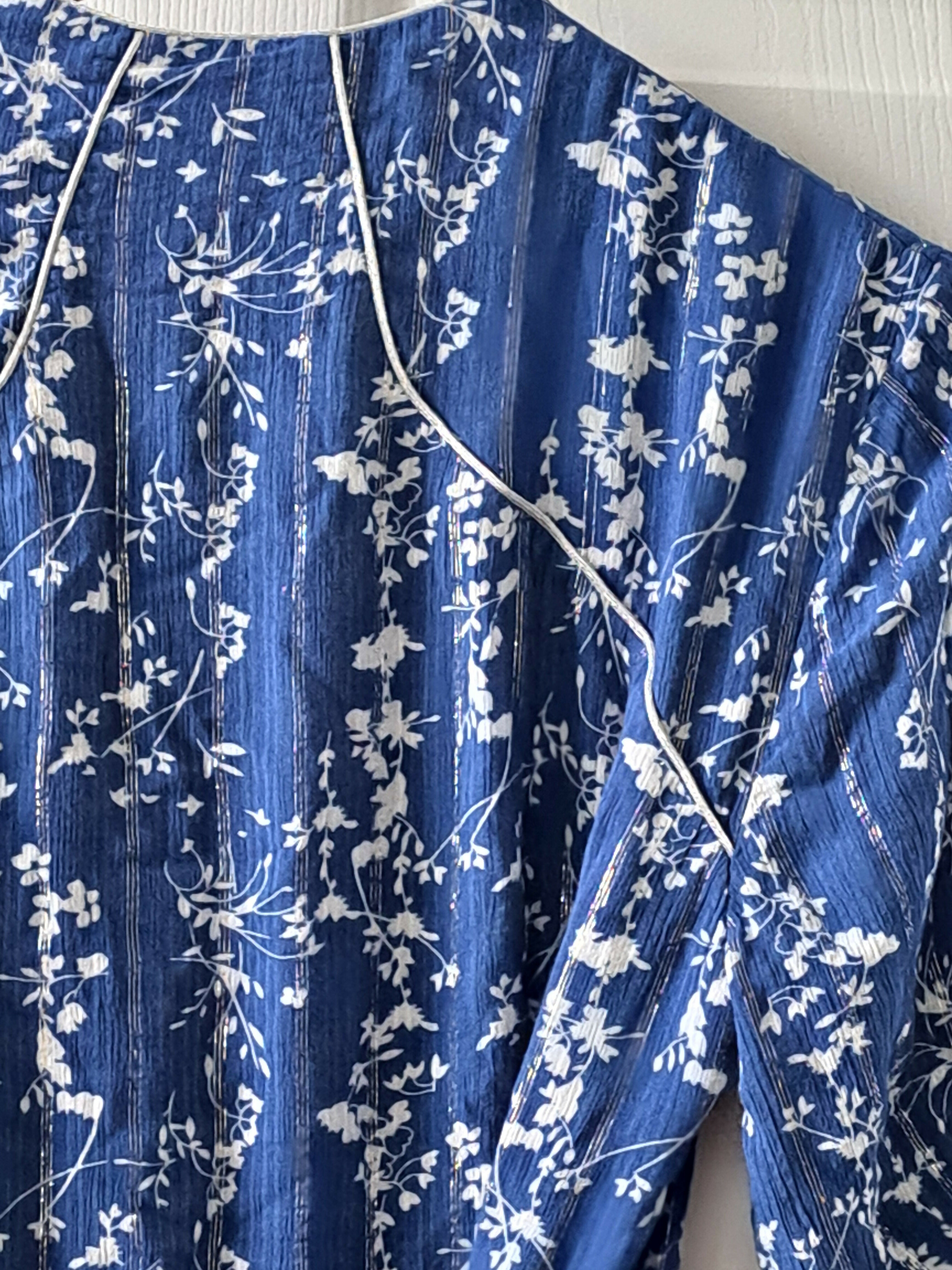 ba&sh 3/4 Sleeve V-Neck Printed Midi Wrap Dress - Floral - Blue Multi/BLEUET - M