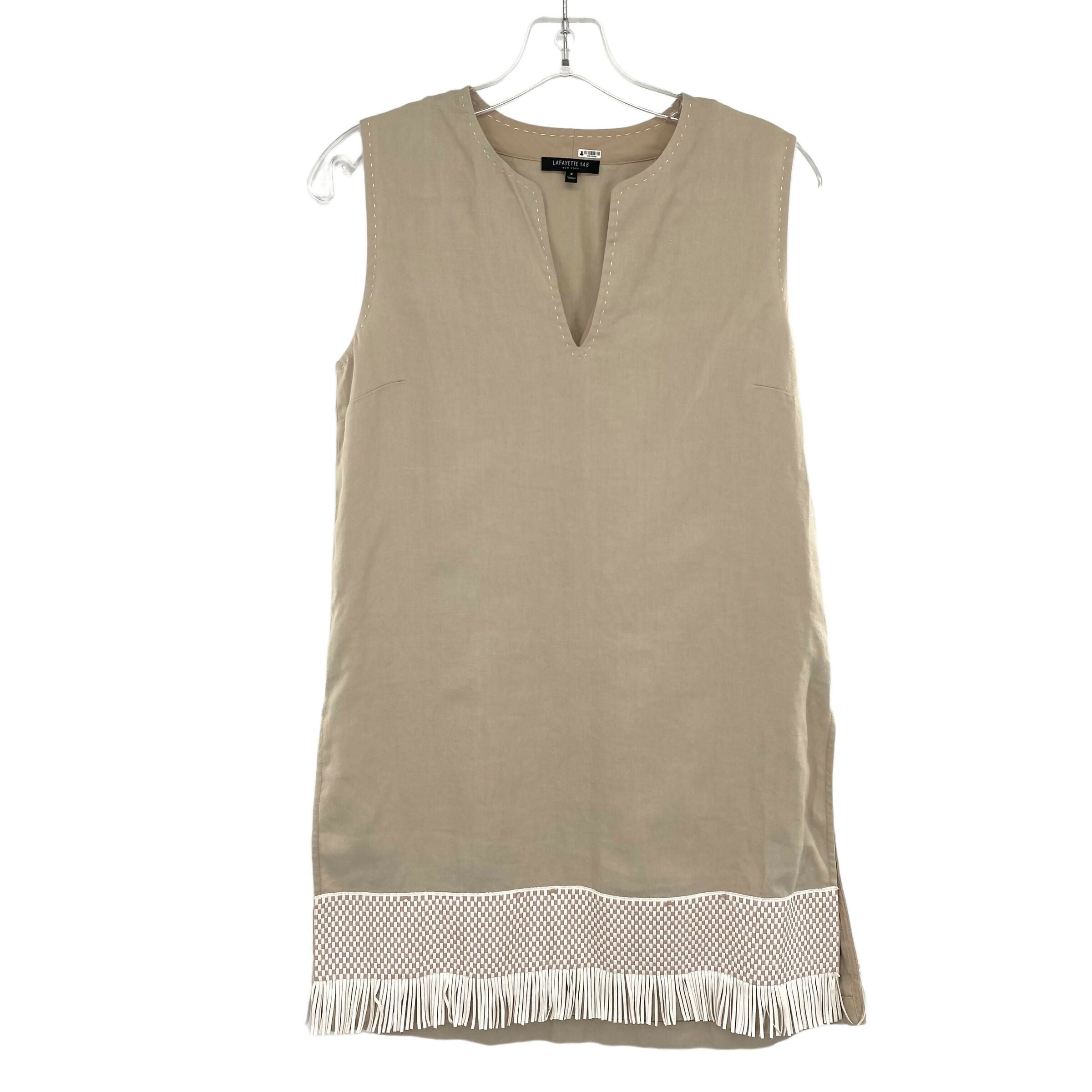 Lafayette 148 New York Sleeveless Splitneck Fringe Trim Linen Tunic - /Beige - XS