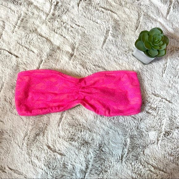 PINK Victoria’s Secret | Hot Pink Lace Bandeau Bralette Size Medium