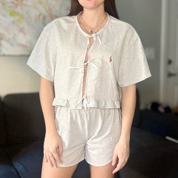 Reworked Ralph Lauren Two-Piece Set - Top and Shorts - Gray - Size S