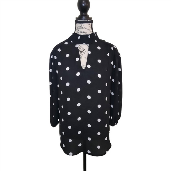 New York and Company Blouse Black White Polka Dot Size M