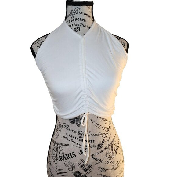 Le Lis Off-White Ruched Short Cropped Top Size M