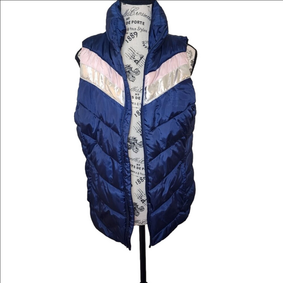 SO Puffer Vest Blue Pink and Silver Chevron Size M