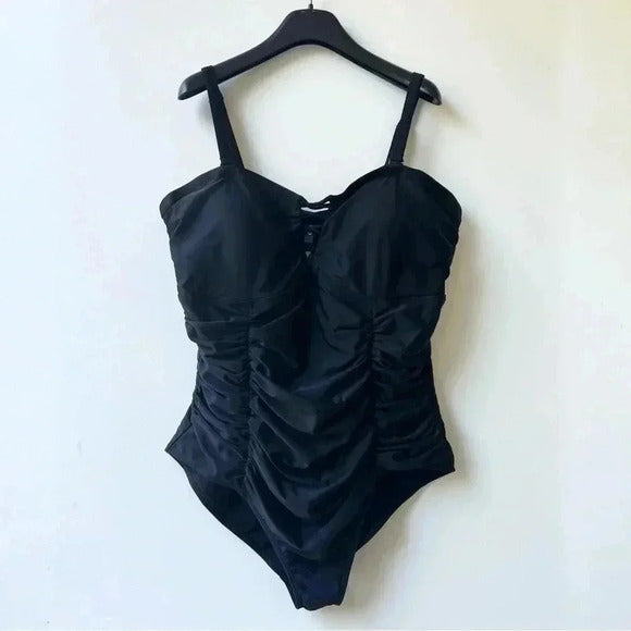 Torrid Slim Fix Wireless Lattice Front One Piece Swimsuit - Black - Size 3X