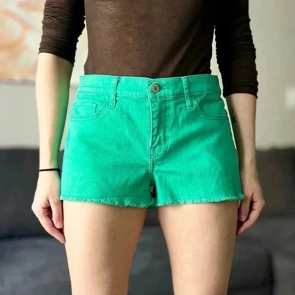 Abercrombie & Fitch Mid-Rise Denim Jean Shorts - Bright Green - Size 27