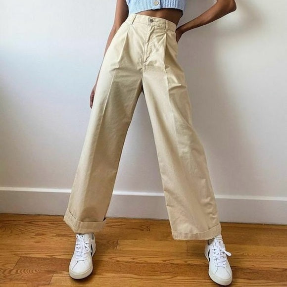 Levi’s Premium 100% Cotton High Loose Pleated Pants - Cream Beige - Size 25