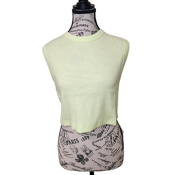 Topshop Rib Stretch Cotton Crop Tank Light Green Size L