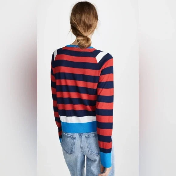 Equipment Long Sleeve Striped Sweater - Stripes - Red Multi - S