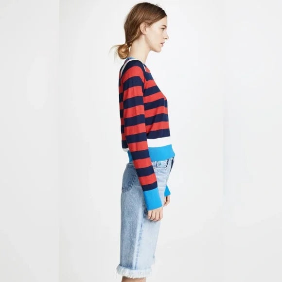 Equipment Long Sleeve Striped Sweater - Stripes - Red Multi - S
