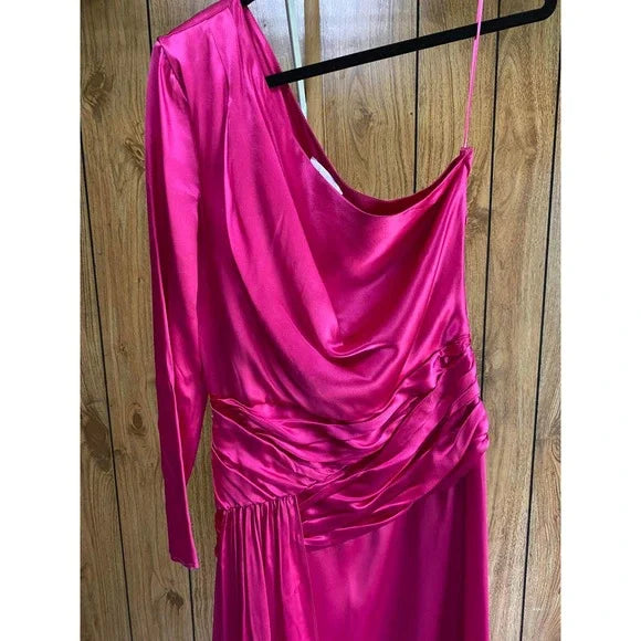 EACH X OTHER Satin One-shoulder Asymmetric A-line Dress In Pink