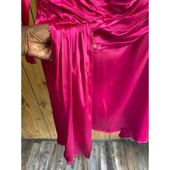 EACH X OTHER Satin One-shoulder Asymmetric A-line Dress In Pink