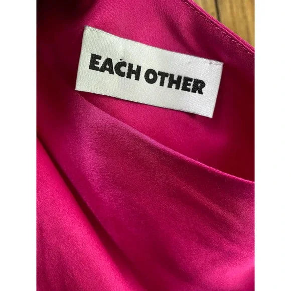 EACH X OTHER Satin One-shoulder Asymmetric A-line Dress In Pink