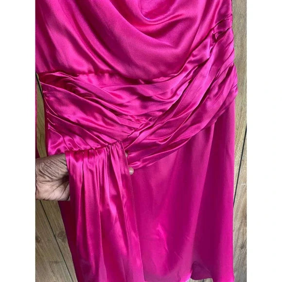 EACH X OTHER Satin One-shoulder Asymmetric A-line Dress In Pink
