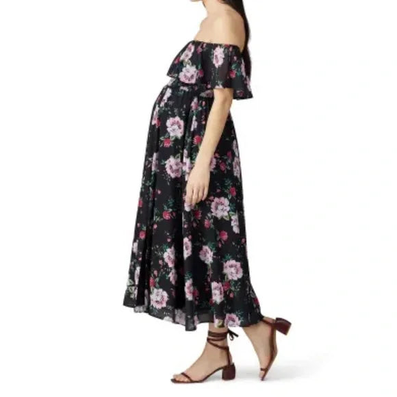 Yumi Kim Anthropologie Chantal Black Floral Maternity Midi Dress NWT