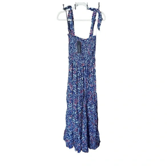 Yumi Kim Laurel Floral Maxi Dress Smocked Top Blossom Navy Blue Small NWT
