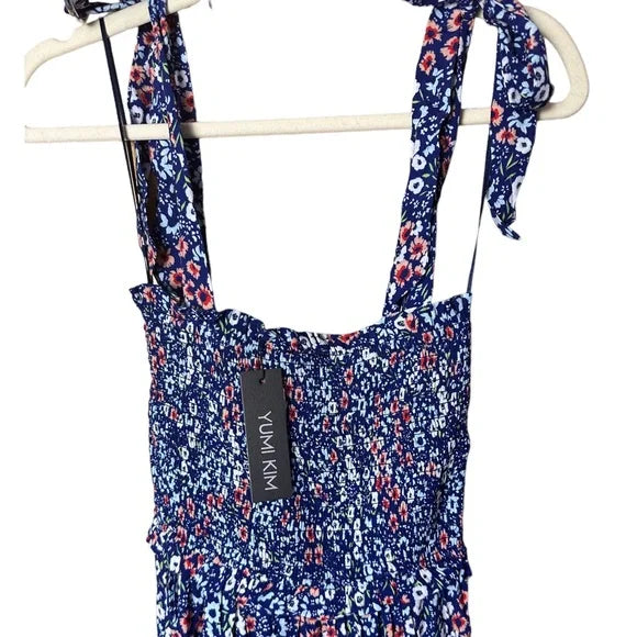 Yumi Kim Laurel Floral Maxi Dress Smocked Top Blossom Navy Blue Small NWT