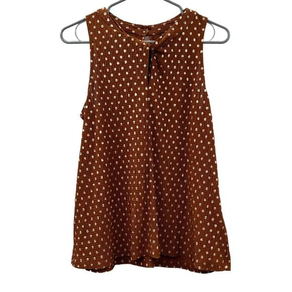 Anthropologie Metallic Brown & Silver Polka Dot Print Sleeveless Top