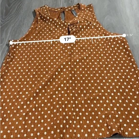 Anthropologie Metallic Brown & Silver Polka Dot Print Sleeveless Top