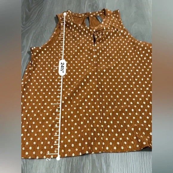 Anthropologie Metallic Brown & Silver Polka Dot Print Sleeveless Top