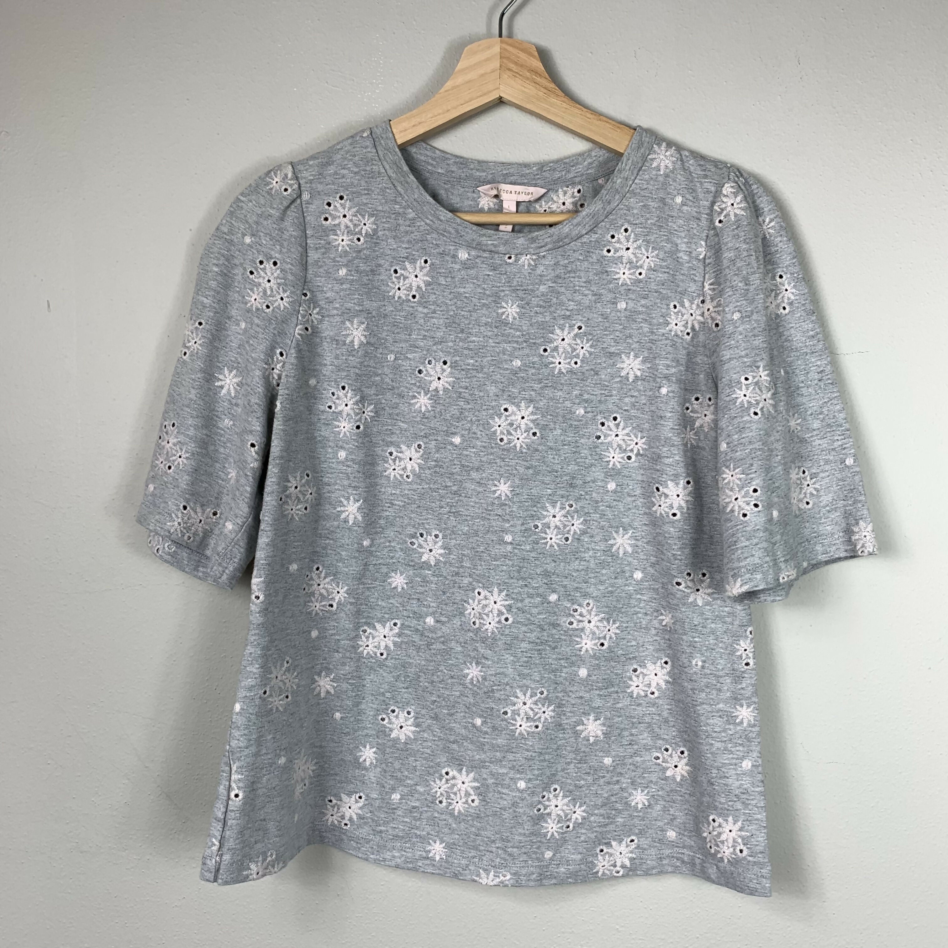 Rebecca Taylor Dree Embroidered T-Shirt - Floral - Gray Multi/Grey Melange - L