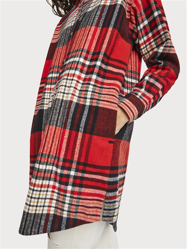 Scotch & Soda Oversized Brushed Cotton Button-Down Shirt - Plaid - Red Multi/0221