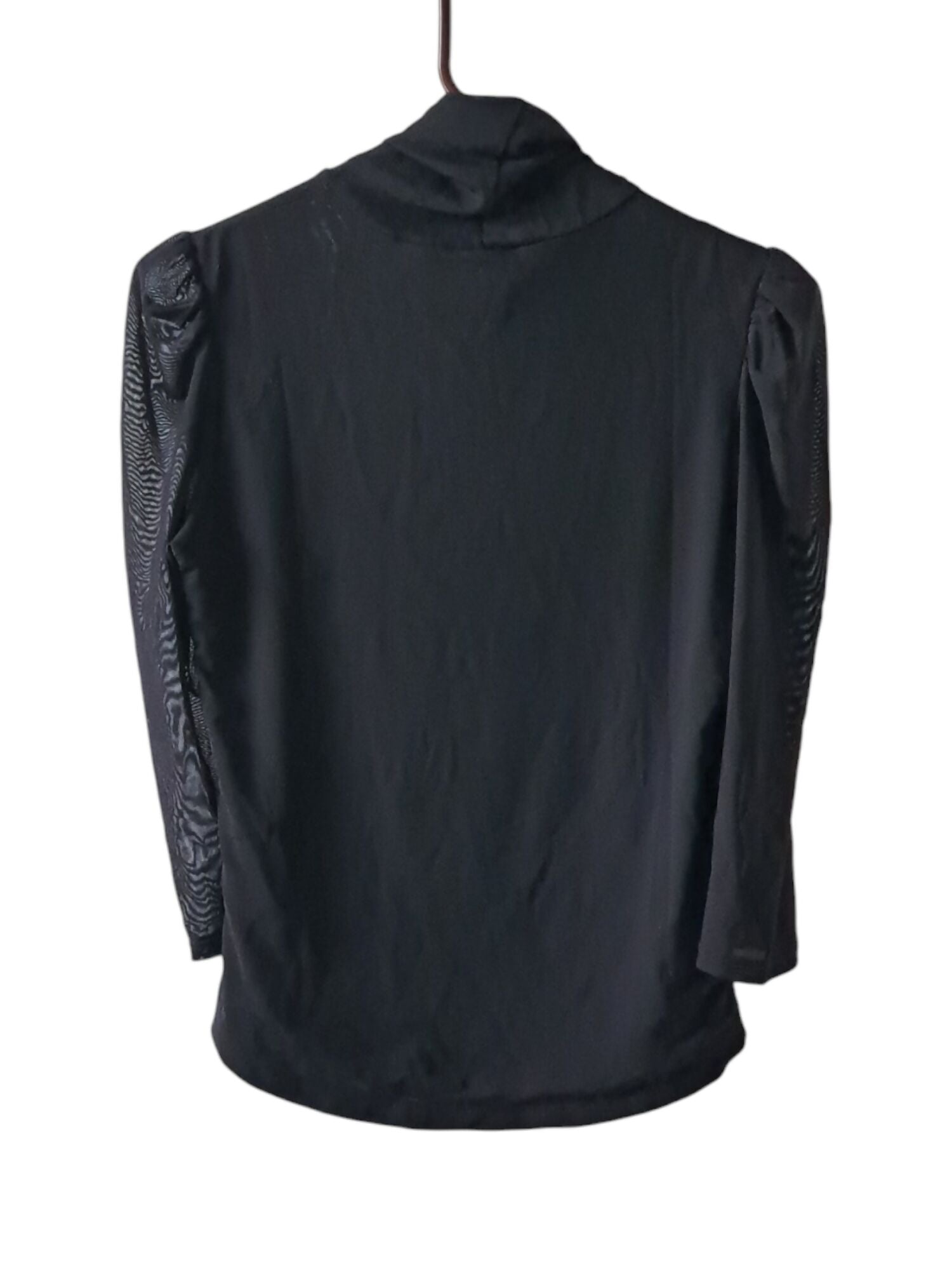 T Tahari Mesh Three Quarter Sleeve Turtleneck Blouse - Black- Medium