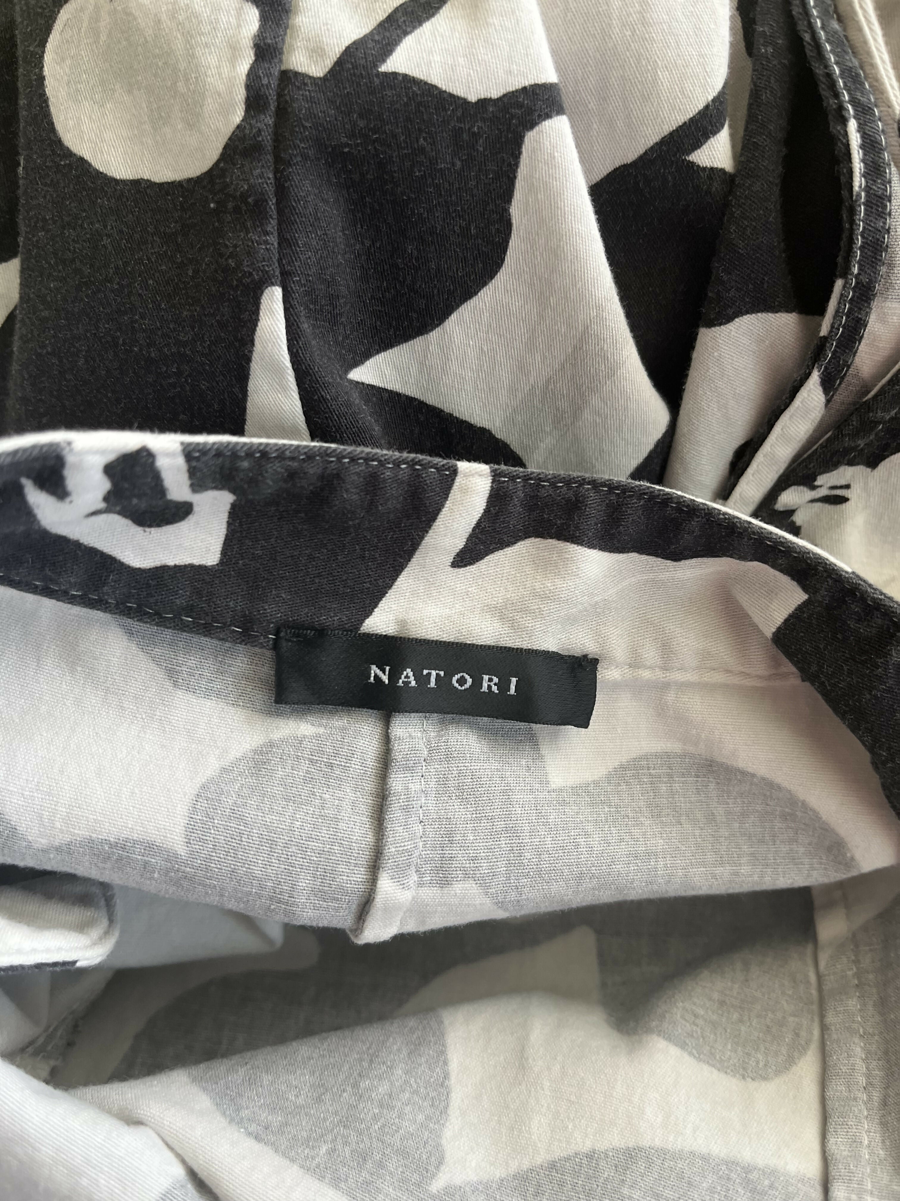 Natori Garden Mandarin sleeveless Dress pockets, belted Floral Black white beige Small