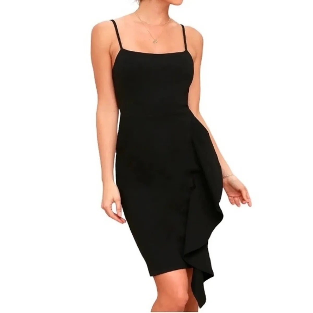 Milly Sleeveless Asymmetrical Draped Ruffle Dress - Black