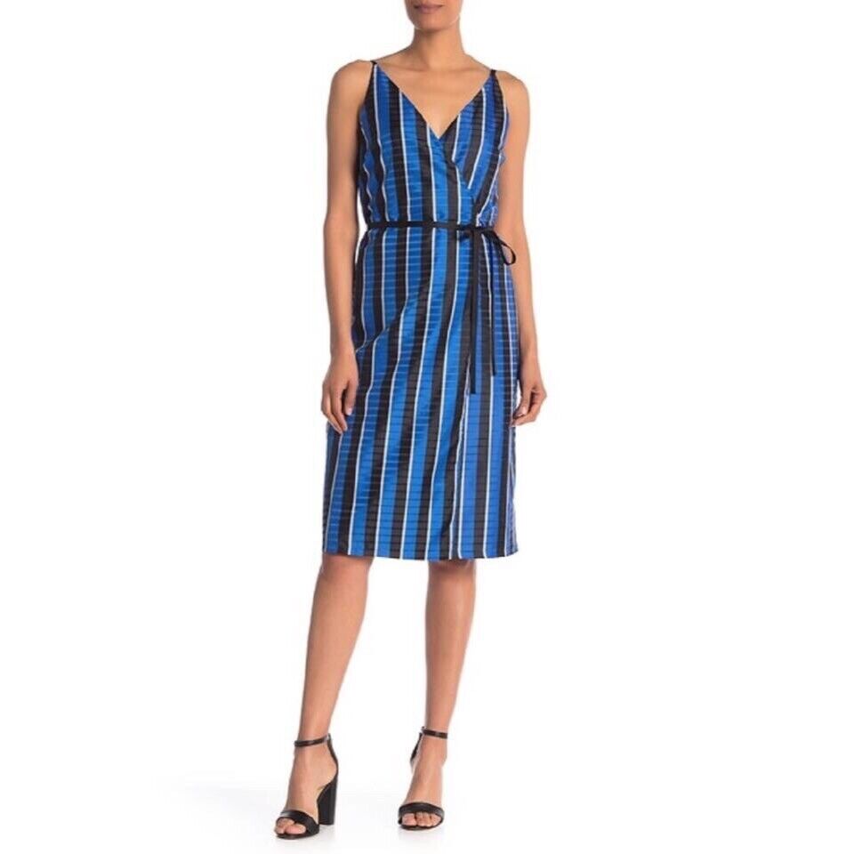 Striped Wrap Midi Slip Satin Dress