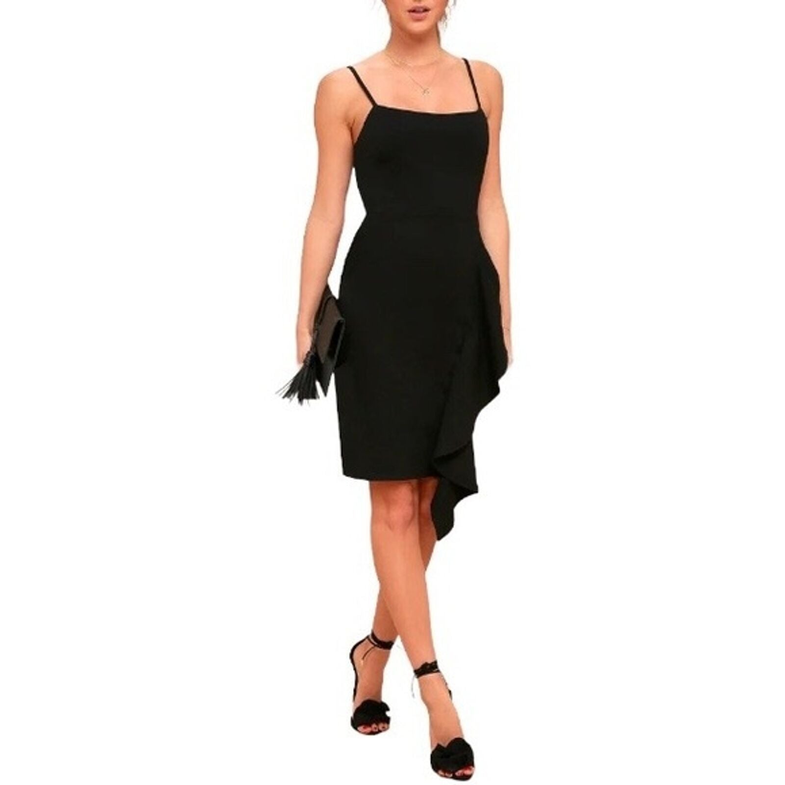 Milly Sleeveless Asymmetrical Draped Ruffle Dress - Black
