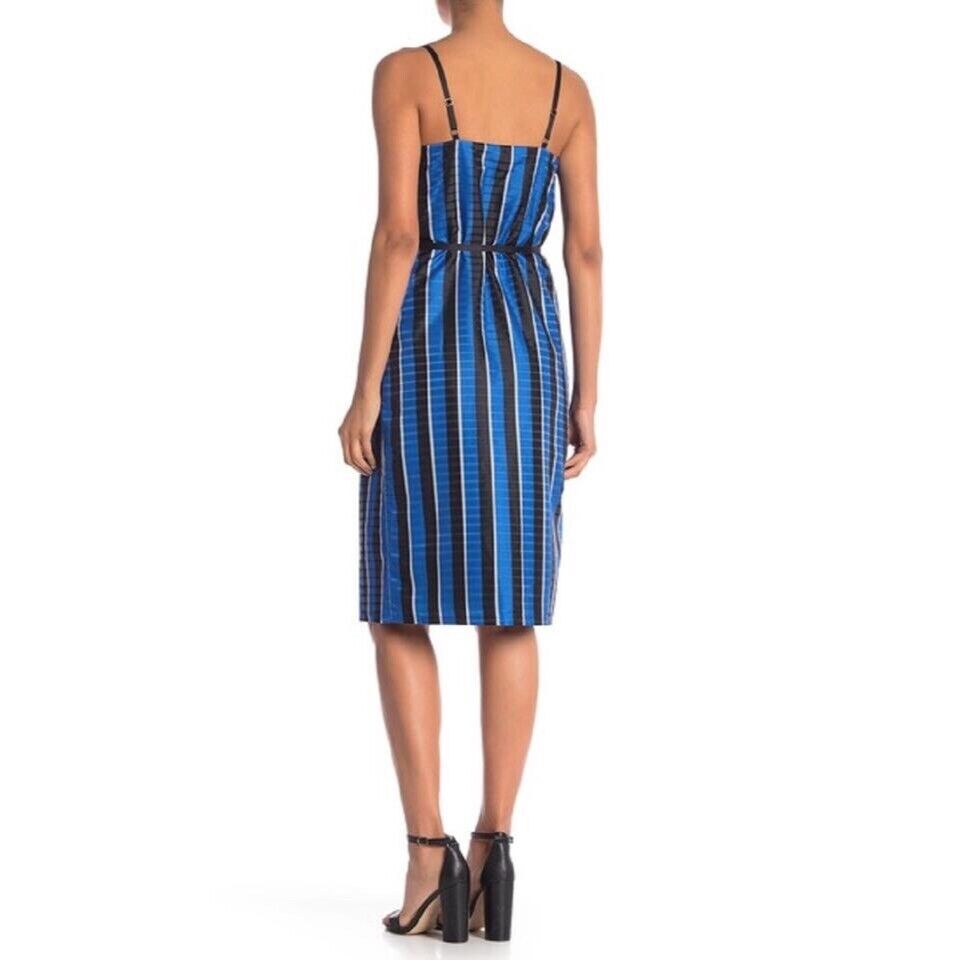 Striped Wrap Midi Slip Satin Dress