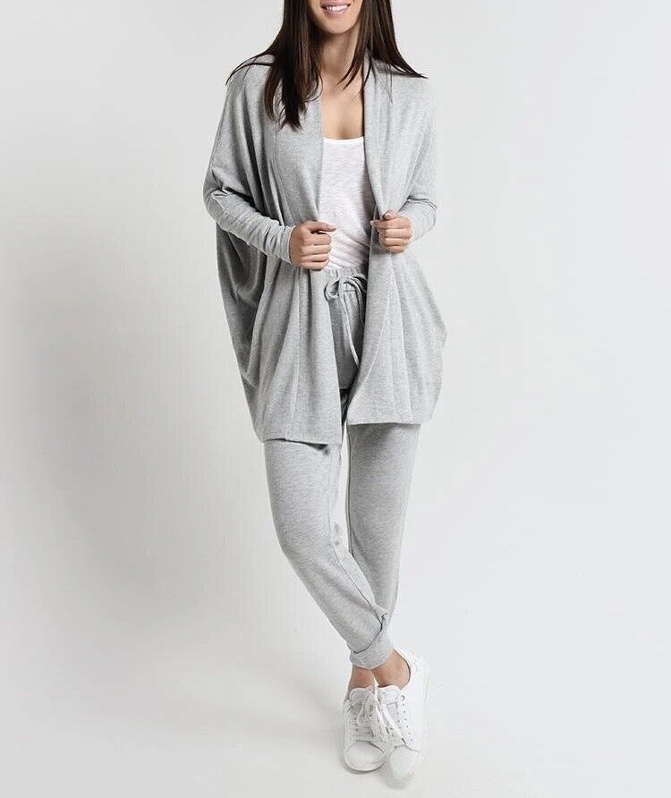 Cupcakes and Cashmere Open Front Draped Knit Cardigan Heathered Gray Oversized