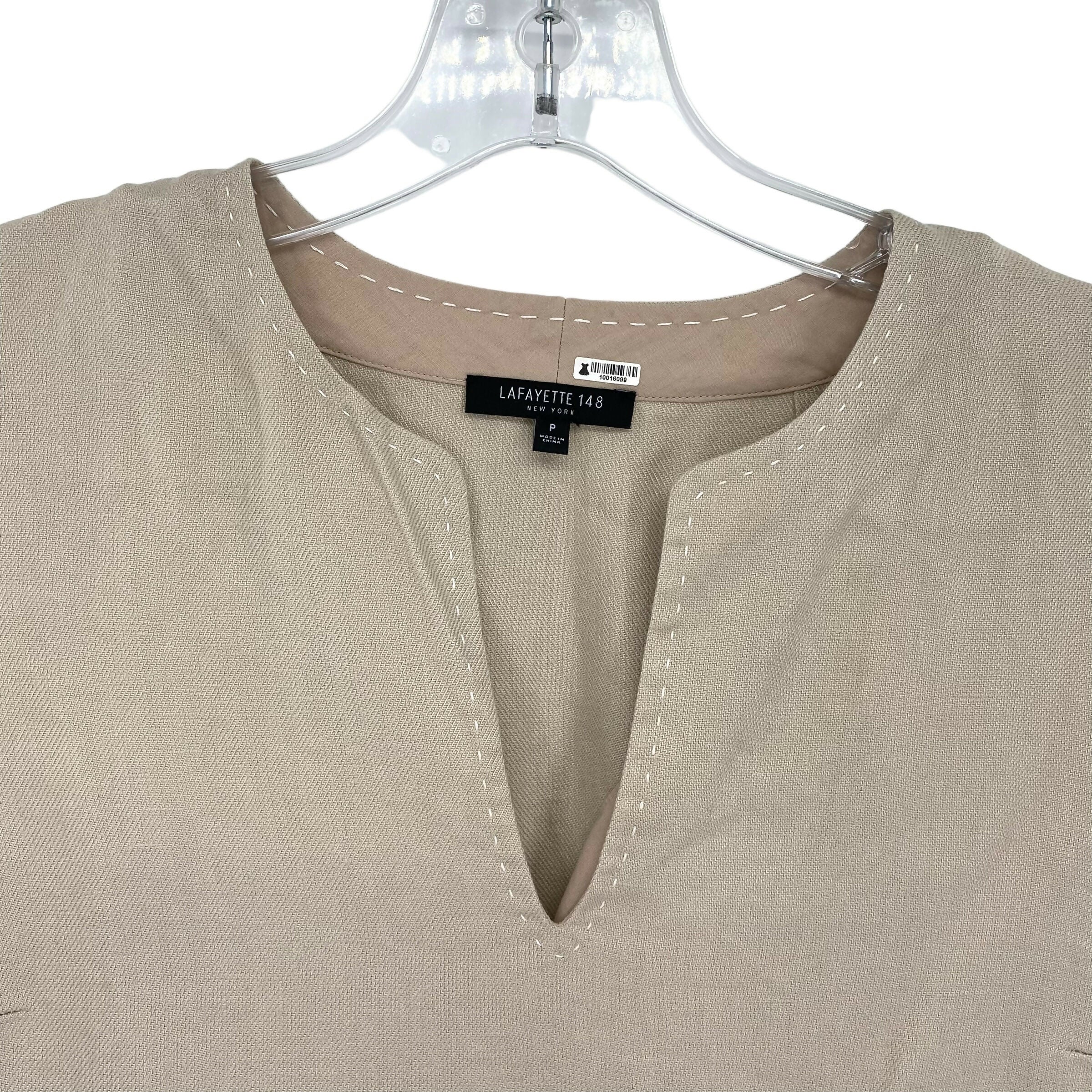 Lafayette 148 New York Sleeveless Splitneck Fringe Trim Linen Tunic - /Beige - XS