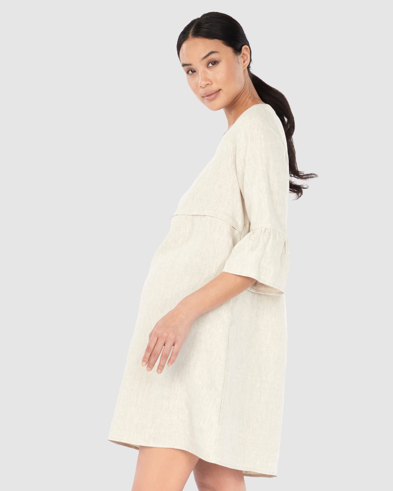 Soon Maternity Rubi Linen Nursing Dress - /Beige