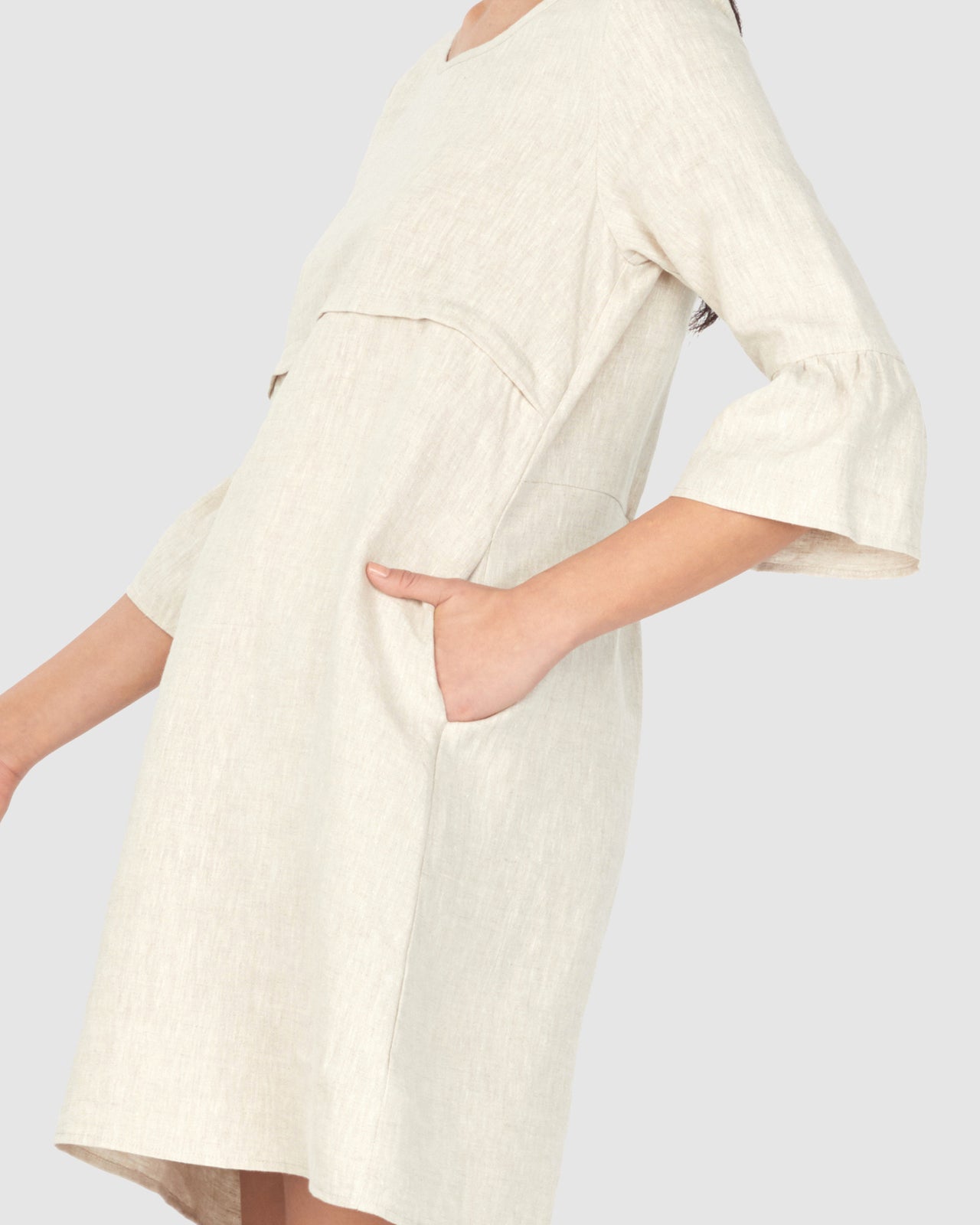 Soon Maternity Rubi Linen Nursing Dress - /Beige