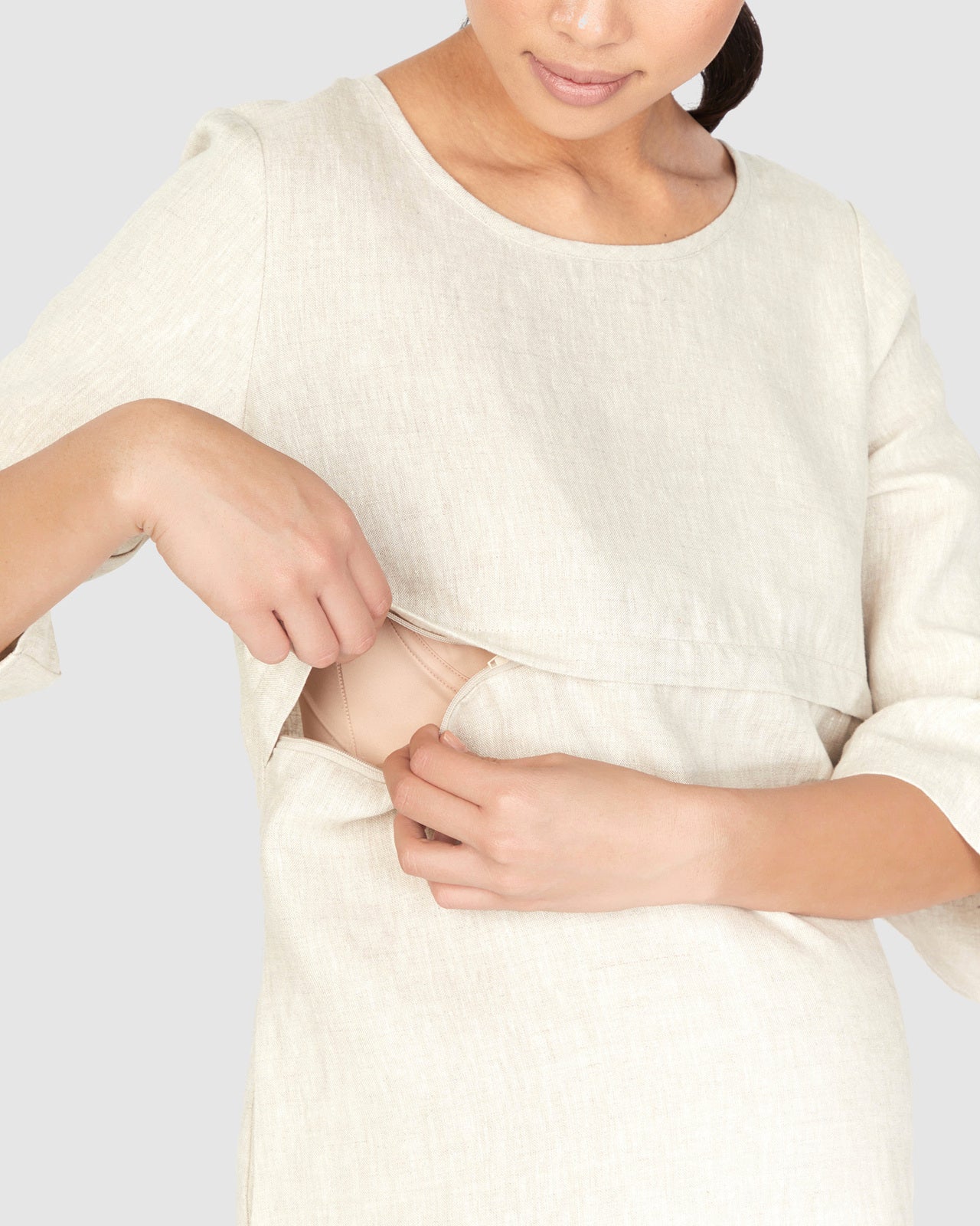 Soon Maternity Rubi Linen Nursing Dress - /Beige