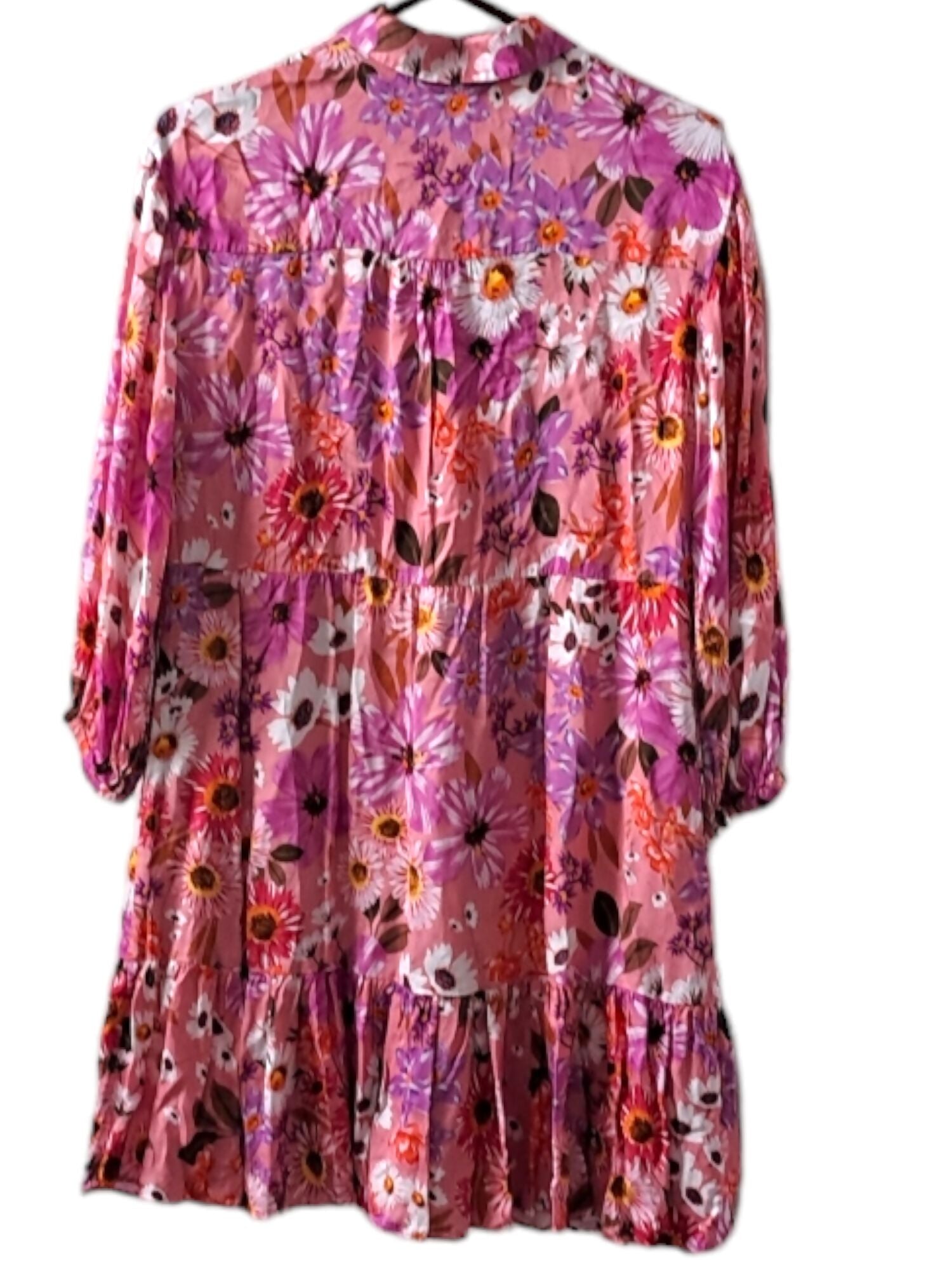 Rachel Parcell Fit & Flare Tiered Hem Shirt Dress- Floral- Pink Multi/Botanical -10