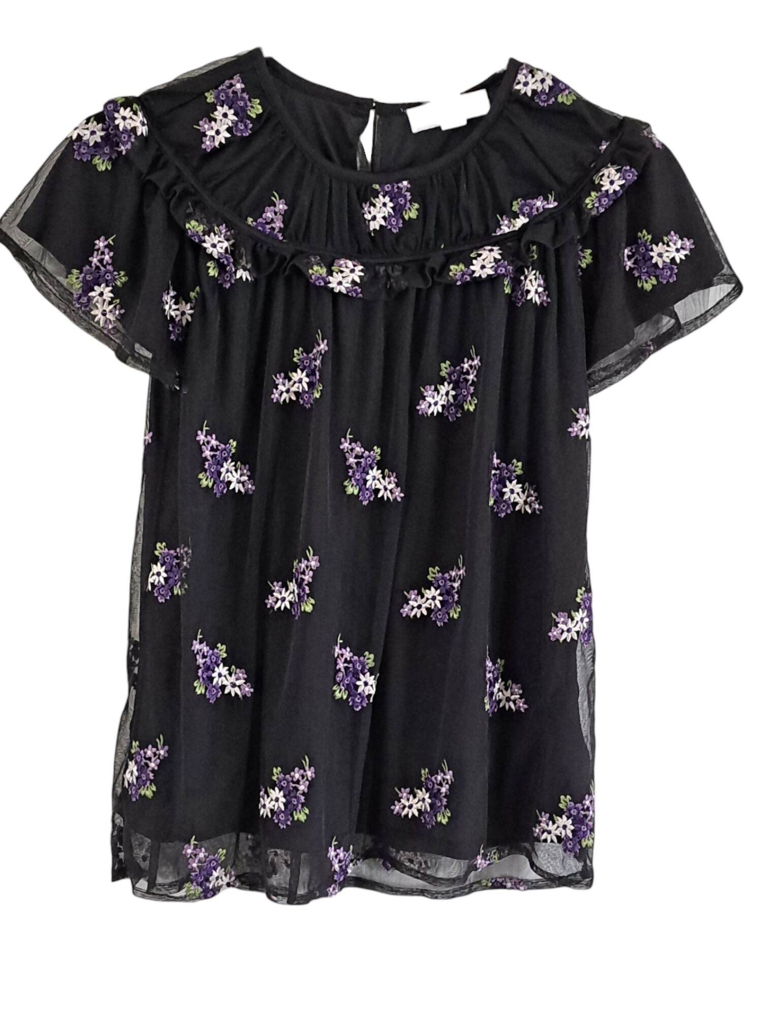 MICHAEL Michael Kors Forget Me Not Floral Blouse-Floral-Black-Multi Orchid Haze XS